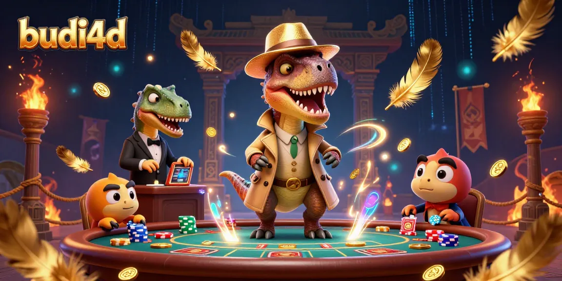 Experience the excitement with budi4d as a velociraptor card counter tries to win at blackjack amidst vibrant casino elements.