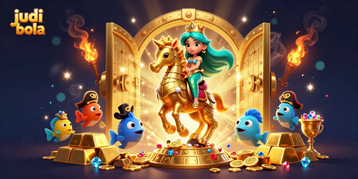 Bet on judi bola with captivating 3D illustration of underwater treasure hunting.