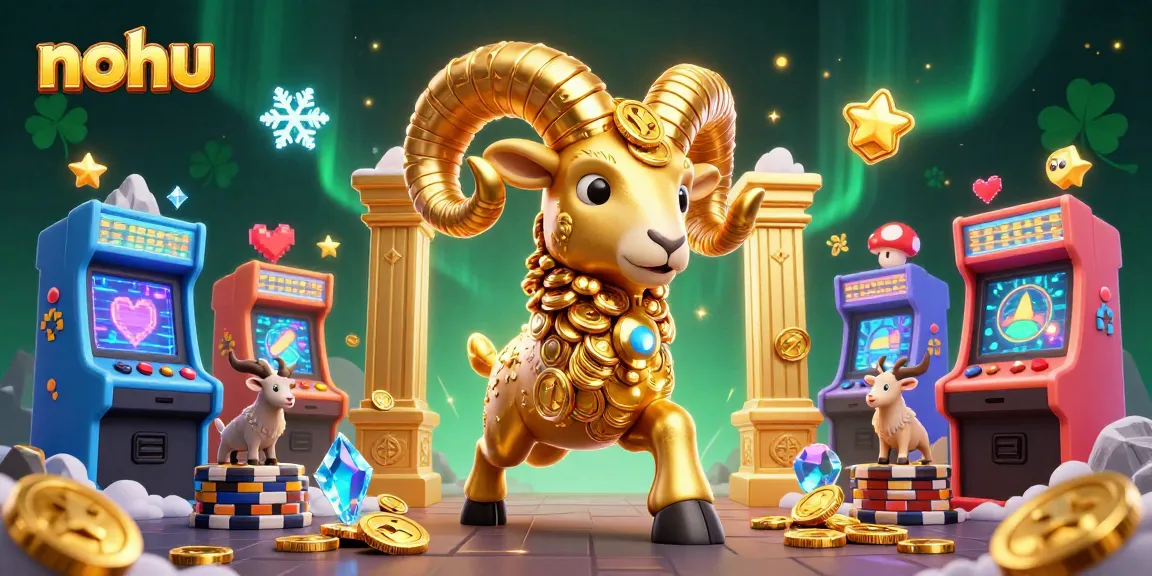 Nohu slot games offer thrilling chances as a golden ram charges through a vibrant casino scene.