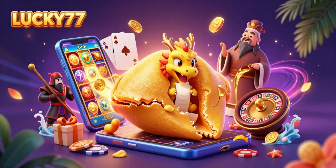Enjoy LUCKY77 gaming with this dynamic casino illustration capturing fortune and excitement.
