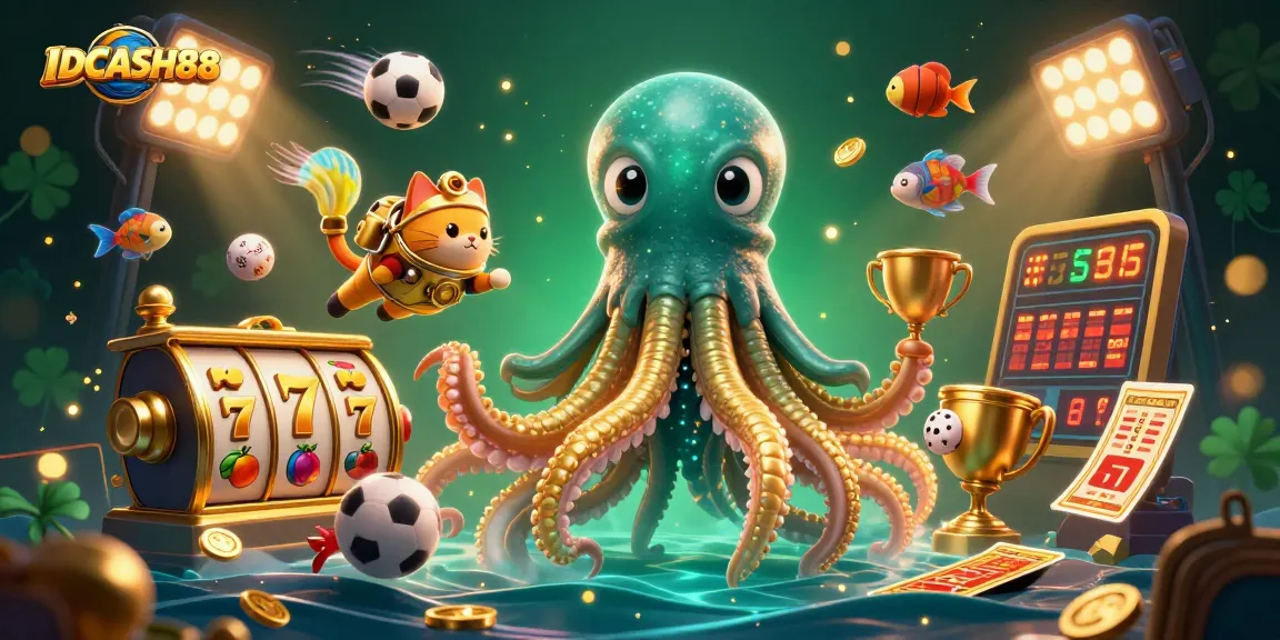 Experience the thrill of IDCASH88 with its vibrant gaming atmosphere, featuring a colossal kraken and dynamic gameplay elements.