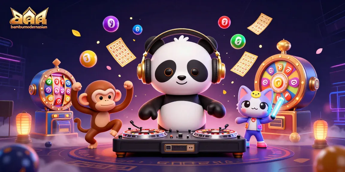 bambumodernasian showcases a lively 3D casino scene with a DJ panda and vibrant game elements.
