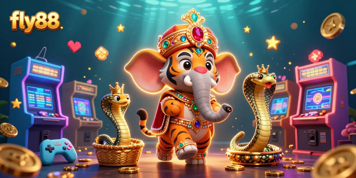 Experience the thrill at fly88 with vibrant gaming elements and dynamic characters in an enchanting casino scene.
