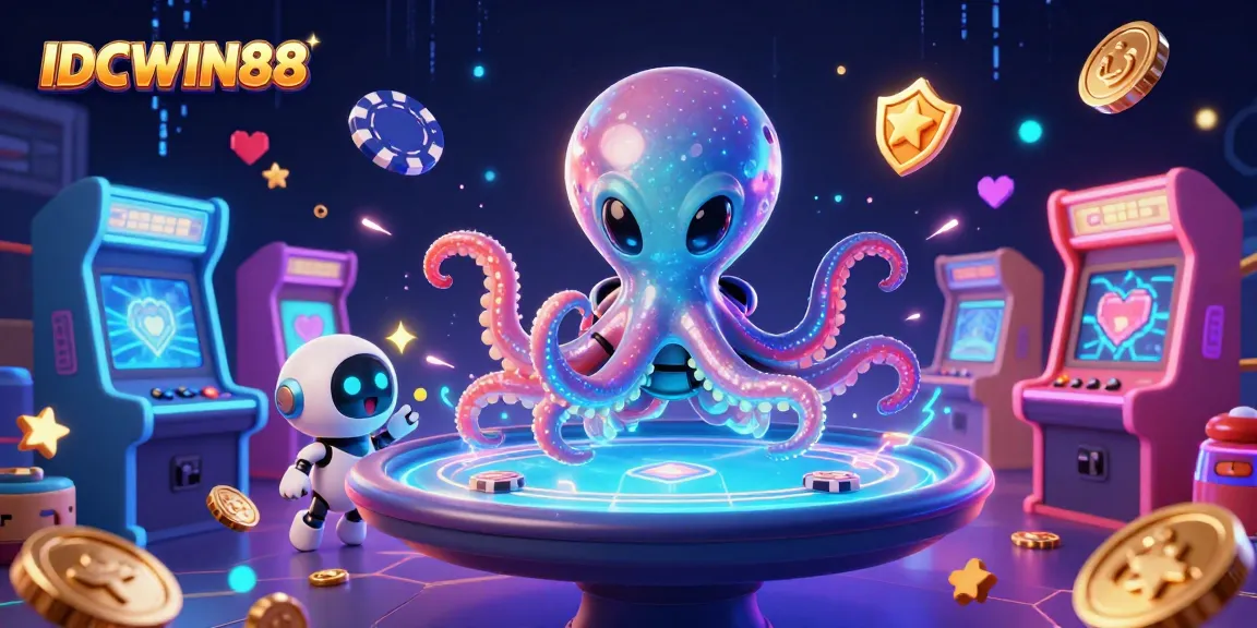 Take on the thrilling adventures at IDCWIN88, where an alien octopus and robot enjoy a holographic poker game!