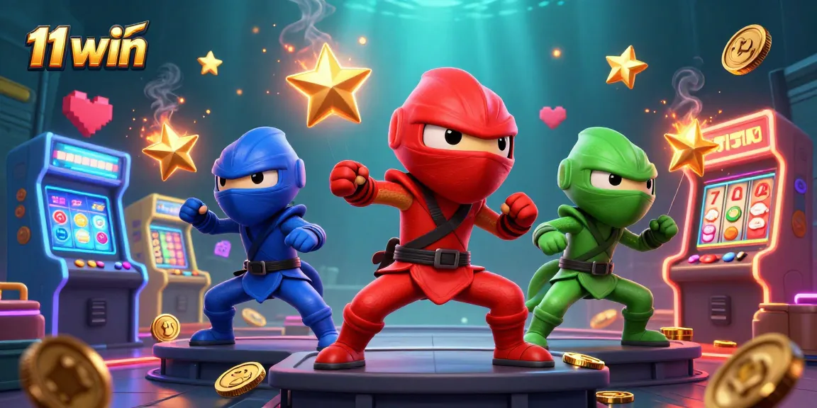 Engage with thrilling 11 win gaming excitement featuring ninja chameleon characters in action.