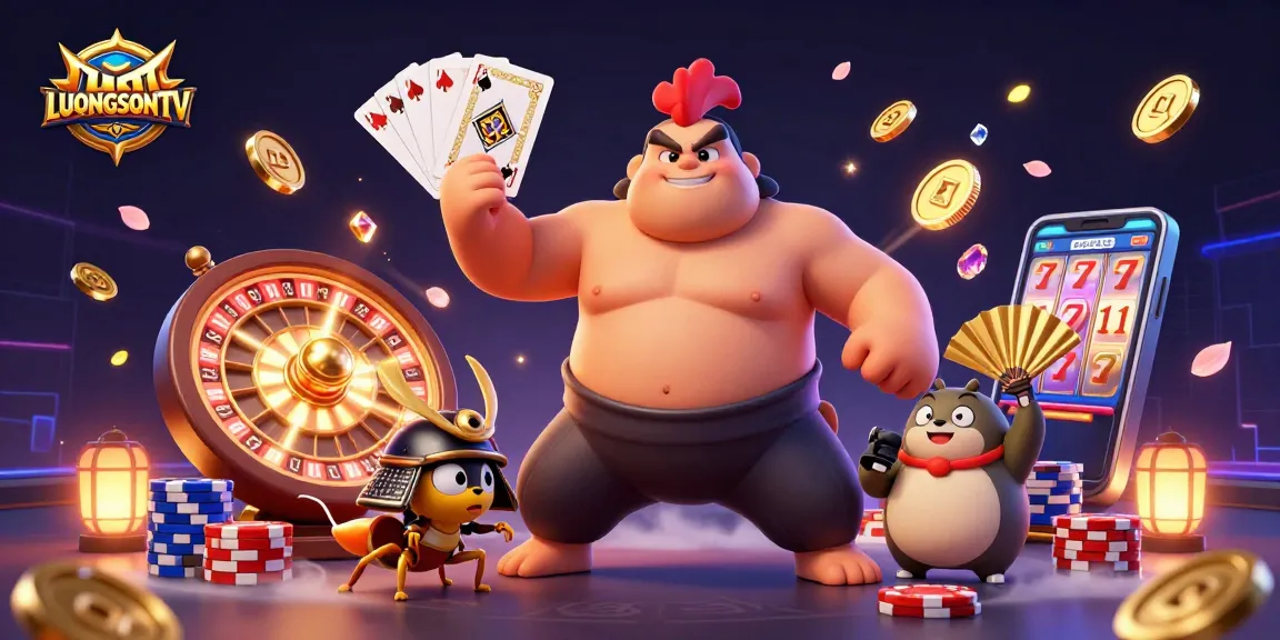 Experience exhilarating gaming excitement with LUONGSONTV's dynamic gambling illustration showcasing thrilling action.
