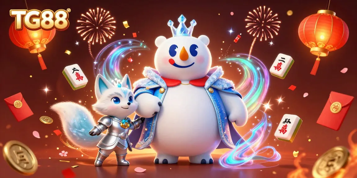 Engage with TG88 gaming excitement, featuring animated characters and festive casino elements.