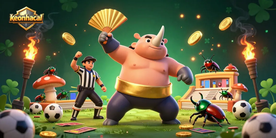 Bet on exciting keonhacai sports betting action featuring a beetle champion amidst fluttering golden coins.